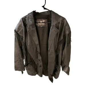 Wild Wild West Arrowsmith Black Leather Fringe Western Jacket Mens‎ XL